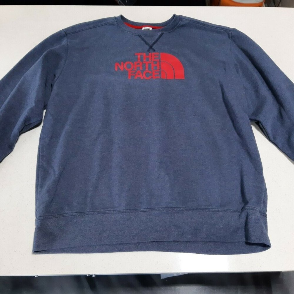 The North Face Crew Sweatshirt, Men's size XL, Dark Blue w Red Logo Soft Knit